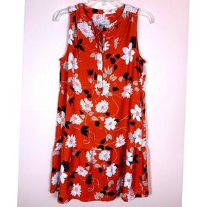 LOFT Orange Floral Sleeveless‎ Tiered Ruffle Dress Women's Medium NWOT